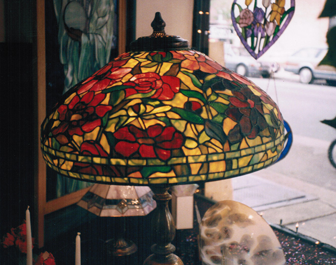 22" Peony Tiffany Reproduction on Green Background