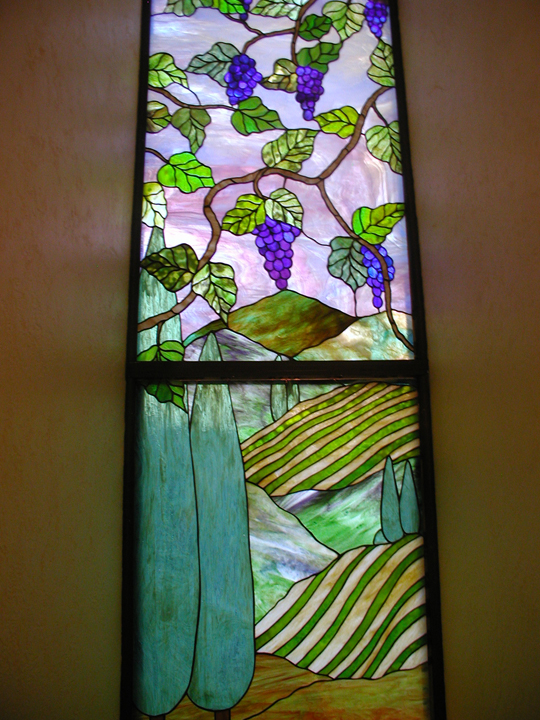 Tuscan scene stained glass window
