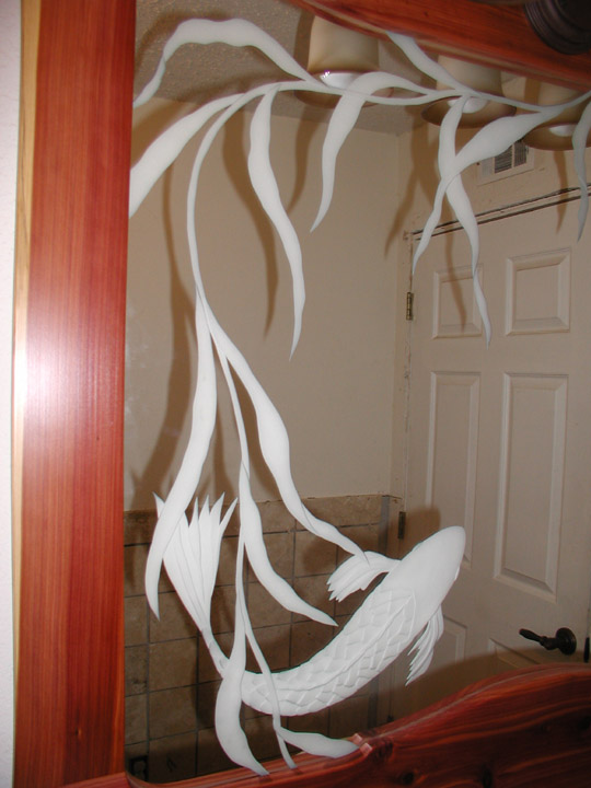 Carved Glass Koi Fish Bathroom Mirror