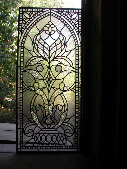 Leaded clear textured glass and jewels bathroom privacy window