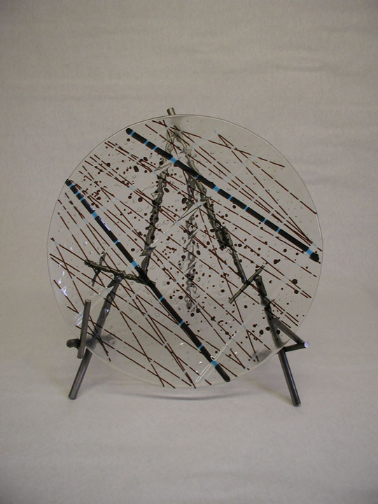 Linear Design Fused Glass Bowl with Custom Steel Stand