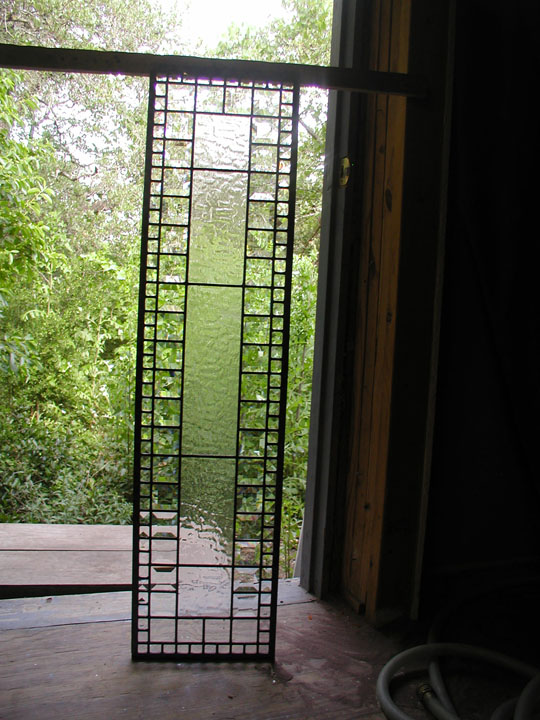 Hardy leaded clear textured and beveled glass transom window