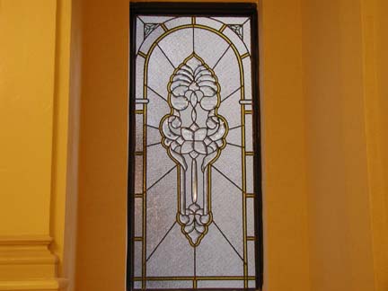 Custom leaded beveled glass window for lobby of Prospect Park West Residential building