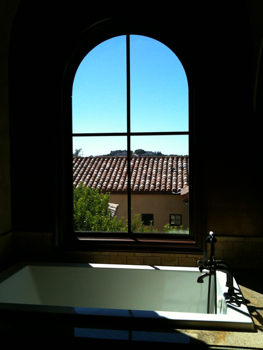 Abstract stained glass bathroom privacy window