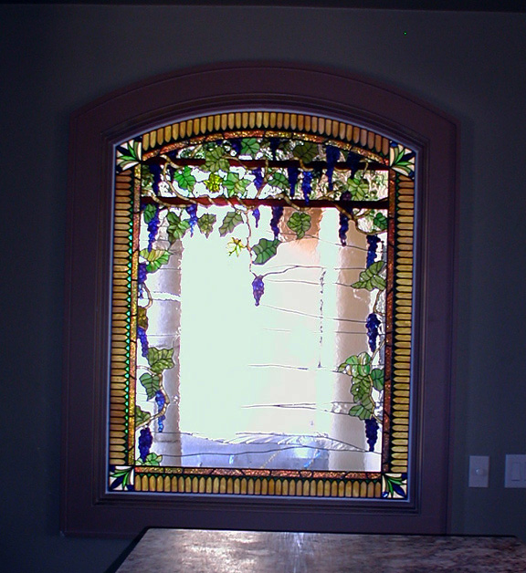 Stained glass grapes with leaded border
